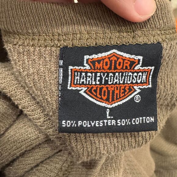 Vintage 90s Harley Davidson Thermal Long Sleeve Shirt Eagle Logo USA Made - Picture 6 of 7
